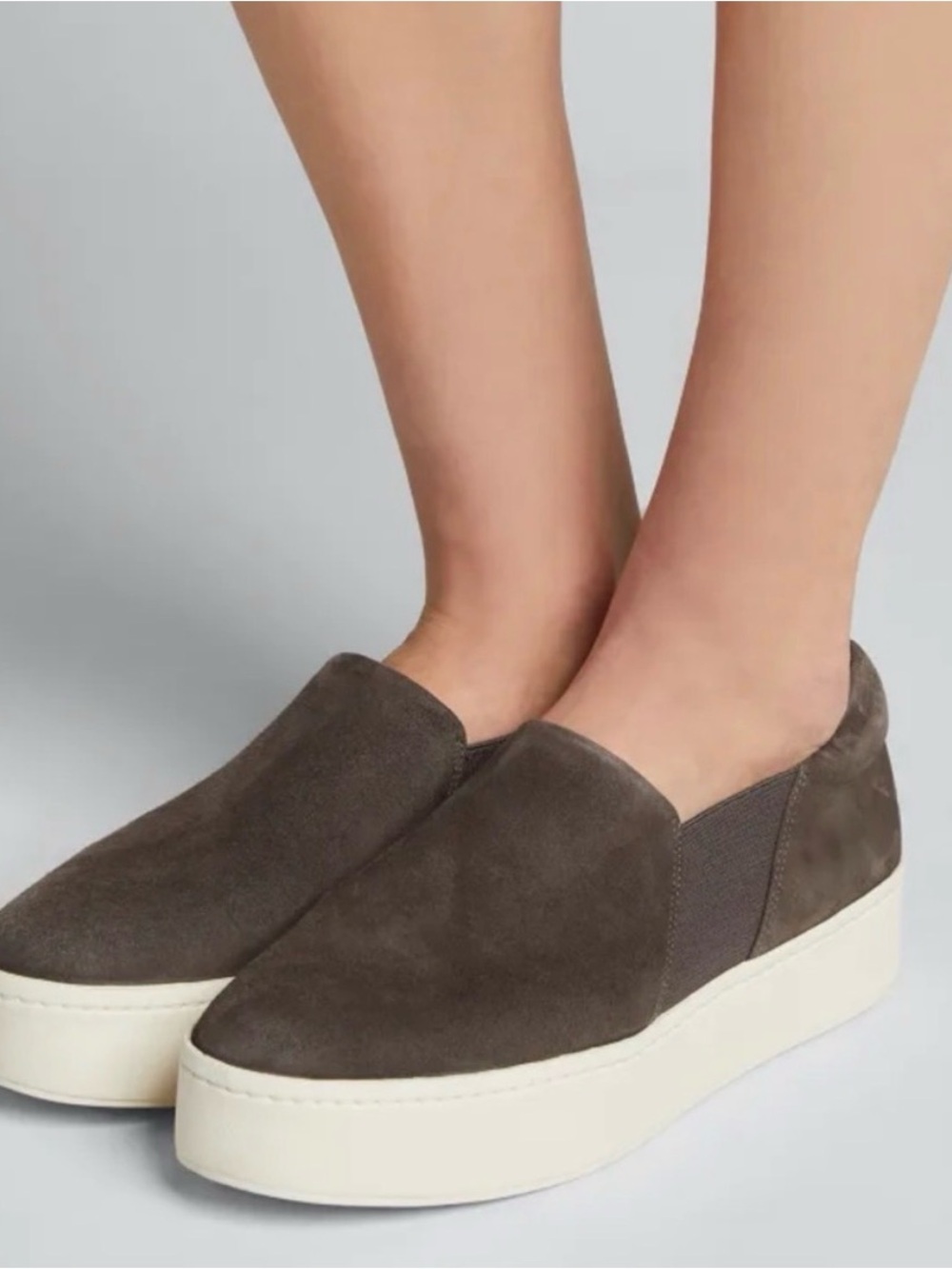 Vince Warren Suede Platform Skate Sneakers Taupe Gray Slip-On Shoes | Size 6.5 - Picture 1 of 10